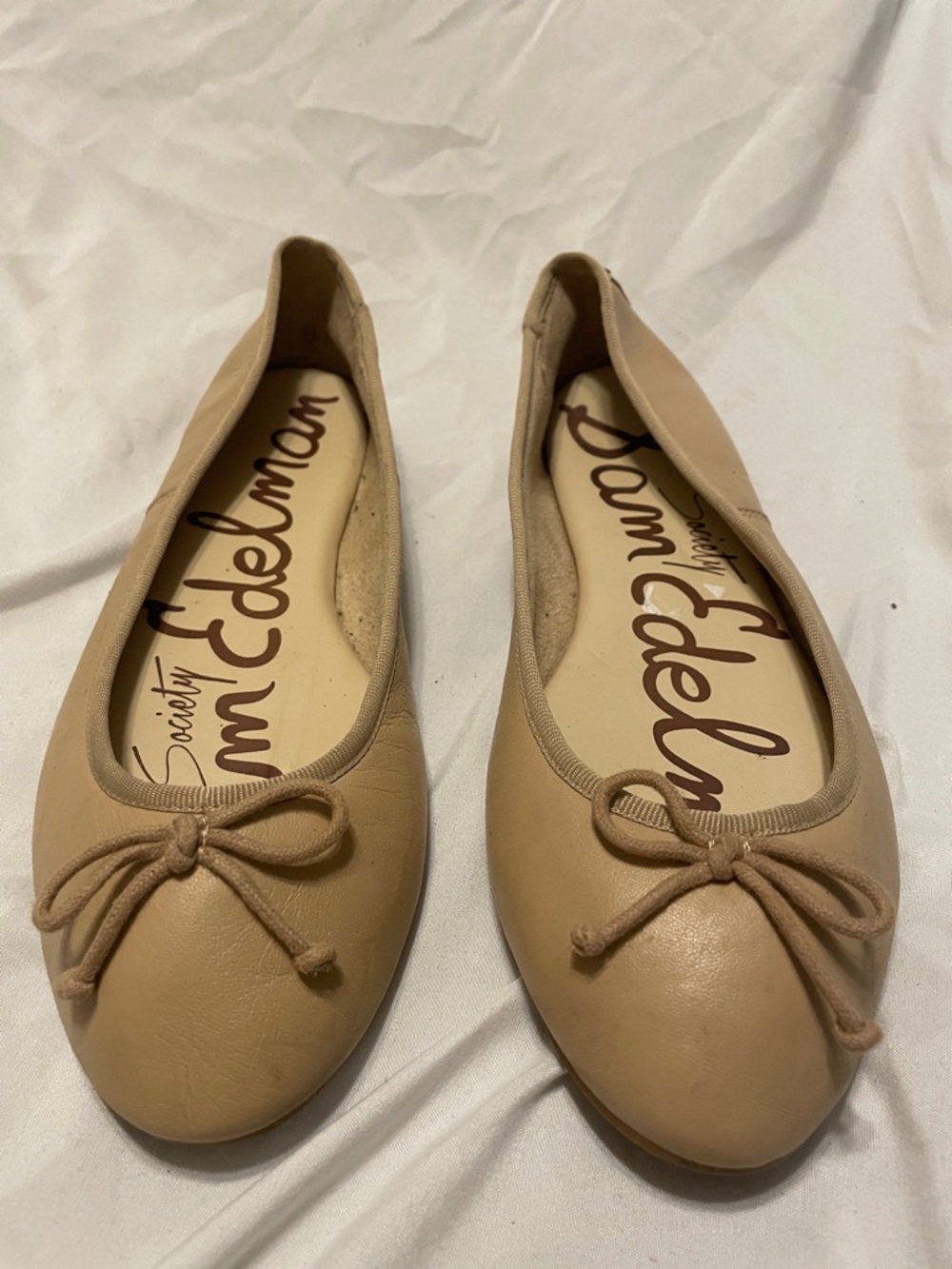 Sam Edelman Nude Leather Bow Ballet Flats